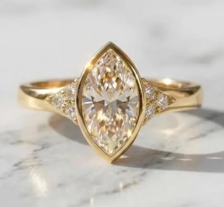 Certificted 4.5 Carat D VVS1 Marquise Cut Lab Grown Diamond 14k Yellow Gold Bazel Setting Engagment: Certificted 4.5 Carat D VVS1 Marquise Cut Lab Grown Diamond 14k Yellow Gold Bazel Setting Engagment Ring | Side Stone Lab Grown Diamonds VVS1 D Color Round Cut 0.50 ct - Ring Size US 7