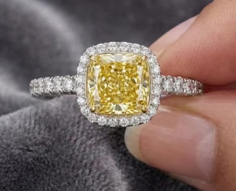 Certificted 2.50 Carat Cushion Cut Yellow Lab Grown Diamond 14k White Gold Engagment Ring: Certificted 2.50 Carat Cushion Cut Yellow Lab Grown Diamond 14k White Gold Halo Engagment Ring |Side Stone Lab Grown Diamonds VVS1 D Color Round Cut 0.50 ct - Ring Size US 7