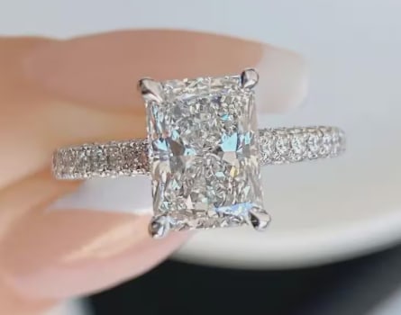 Certificted 5.00 Carat D VVS1 Radiant Cut Lab Grown Diamond 14k White Gold Engagment Ring: Certificted 5.00 Carat D VVS1 Radiant Cut Lab Grown Diamond 14k White Gold Engagment Ring | Side Stone Lab Grown Diamonds VVS1 D Color Round Cut 0.60 ct - Ring Size US 7