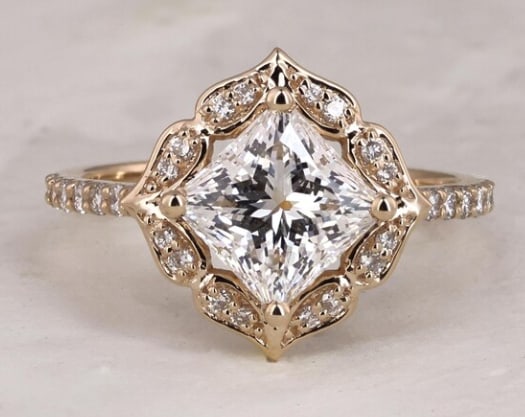 Certificted 3.5 Carat D VVS1 Princess Cut Lab Grown Diamond 14k Rose Gold Flower Engagment Ring: Certificted 3.5 Carat D VVS1 Princess Cut Lab Grown Diamond 14k Rose Gold Flower Engagment Ring | Side Stone Lab Grown Diamonds VVS1 D Color Round Cut 0.60 ct - Ring Size US 6