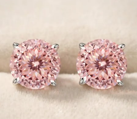 Certificted 6.00 Carat Pink portuguese Cut Lab Grown Diamond 14k White Gold Earrings: Certificted 6.00 Carat Pink portuguese Cut Lab Grown Diamond 14k White Gold Earrings