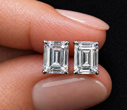 Certificted 4.00 Carat D VVS1 Emerald Cut Lab Grown Diamond 14k White Gold Earrings: Certificted 4.00 Carat D VVS1 Emerald Cut Lab Grown Diamond 14k White Gold Earrings