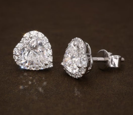 Certificted 3.00 Carat D VVS1 Heart Cut Lab Grown Diamond 14k White Gold Earrings: Certificted 3.00 Carat D VVS1 Heart Cut Lab Grown Diamond 14k White Gold Halo Earrings |Side Stone Lab Grown Diamonds VVS1 D Color Round Cut 0.60 ct
