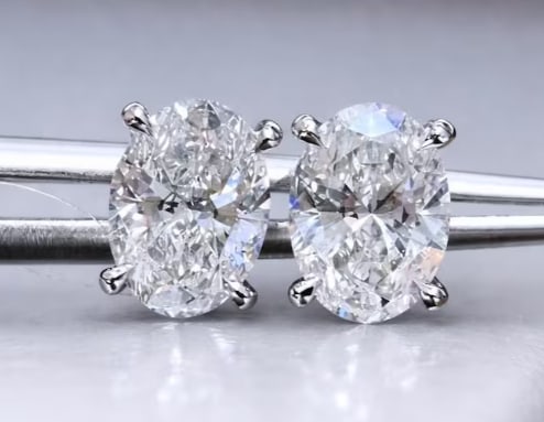 Certificted 6.00 Carat D VVS1 Oval Cut Lab Grown Diamond 14k White Gold Stud Earrings: Certificted 6.00 Carat D VVS1 Oval Cut Lab Grown Diamond 14k White Gold Stud Earrings