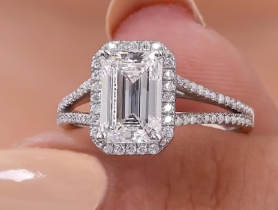 Certificted 6.00 Carat D VVS1 Emerald Cut Lab Grown Diamond 14k White Gold Halo Ring (1 of 3)
