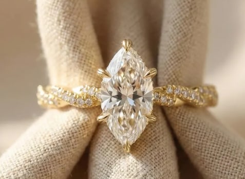 Certificted 5.00 Carat D VVS1 Marquise Cut Lab Grown Diamond 14k Yellow Gold Ring: Certificted 5.00 Carat D VVS1 Marquise Cut Lab Grown Diamond 14k Yellow Gold Ring|Side Stone Lab Grown Diamonds VVS1 D Color Round Cut 0.50 ct Ring Size US - 7