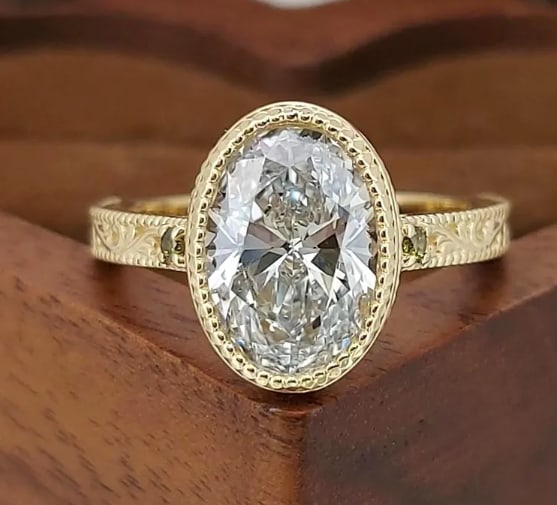Certificted 4.00 Carat D VVS1 Oval Cut Lab Grown Diamond 14k Yellow Gold Vintage Ring: Certificted 4.00 Carat D VVS1 Oval Cut Lab Grown Diamond 14k Yellow Gold Vintage Ring|Ring Size US -7