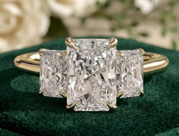 Certificted 7.00 Carat D VVS1 Radiant Cut Lab Grown Diamond 14k Yellow Gold Three Stone Engagment: Certificted 7.00 Carat D VVS1 Radiant Cut Lab Grown Diamond 14k Yellow Gold Three Stone Engagment Ring|Side Stone Lab Grown Diamonds VVS1 D Color Radiant Cut 3.00 ct Ring Size US - 7