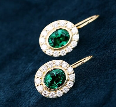 Certificted 4.00 Carat Oval Cut Lab Grown Emerald 14k Rose Gold Earrings: Certificted 4.00 Carat Oval Cut Lab Grown Emerald 14k Rose Gold Earrings|Side Stone Lab Grown Diamonds VVS1 D Color Round Cut 0.80 ct