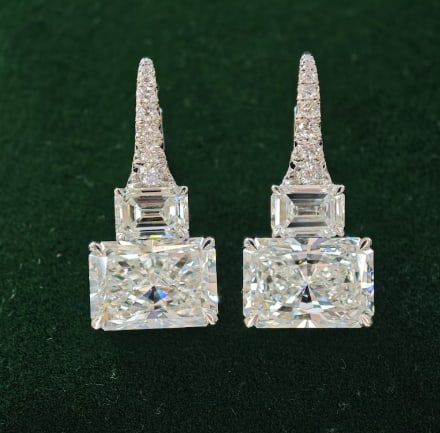 Certificted 6.50 Carat D VVS1 Radiant Cut Lab Grown Diamond 14k White Gold Earrings: Certificted 6.50 Carat D VVS1 Radiant Cut Lab Grown Diamond 14k White Gold Earrings|Side Stone Lab Grown Diamonds VVS1 D Color Emerald & Round Cut 1.00 ct