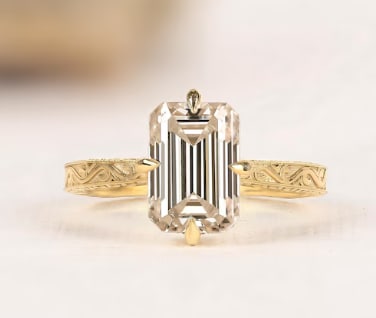 Certificted 3.00 Carat D VVS1 Emerald Cut Lab Grown Diamond 14k Yellow Gold Vintage Ring: Certificted 3.00 Carat D VVS1 Emerald Cut Lab Grown Diamond 14k Yellow Gold Vintage Ring|Ring Size - 7