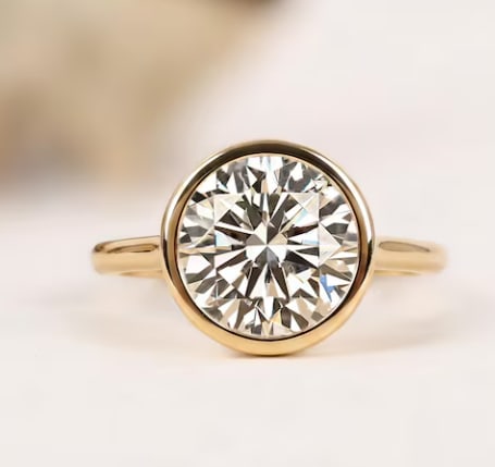 Certificted 2.00 Carat D VVS1 Round Cut Lab Grown Diamond 14k Yellow Gold Bazel Setting Ring: Certificted 2.00 Carat D VVS1 Round Cut Lab Grown Diamond 14k Yellow Gold Bazel Setting Ring|Ring Size - 6.5