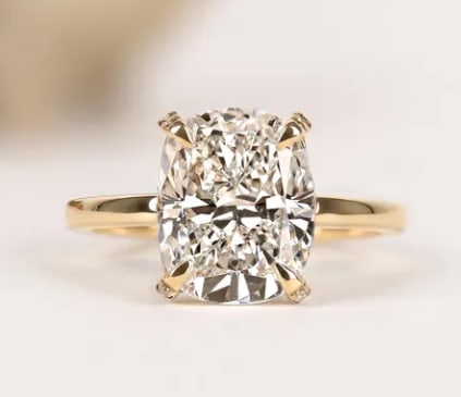 Certificted 3.50 Carat D VVS1 Long Cushion Cut Lab Grown Diamond 14k Rose Gold Solitaire Ring: Certificted 3.50 Carat D VVS1 Long Cushion Cut Lab Grown Diamond 14k Rose Gold Solitaire Ring|Ring Size US 7