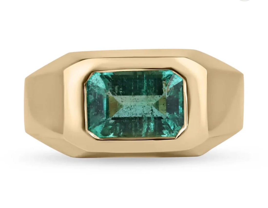 3.03 Carat Natural Emerald Certified Engagement Ring in 14K Solid Yellow Gold (1 of 3)