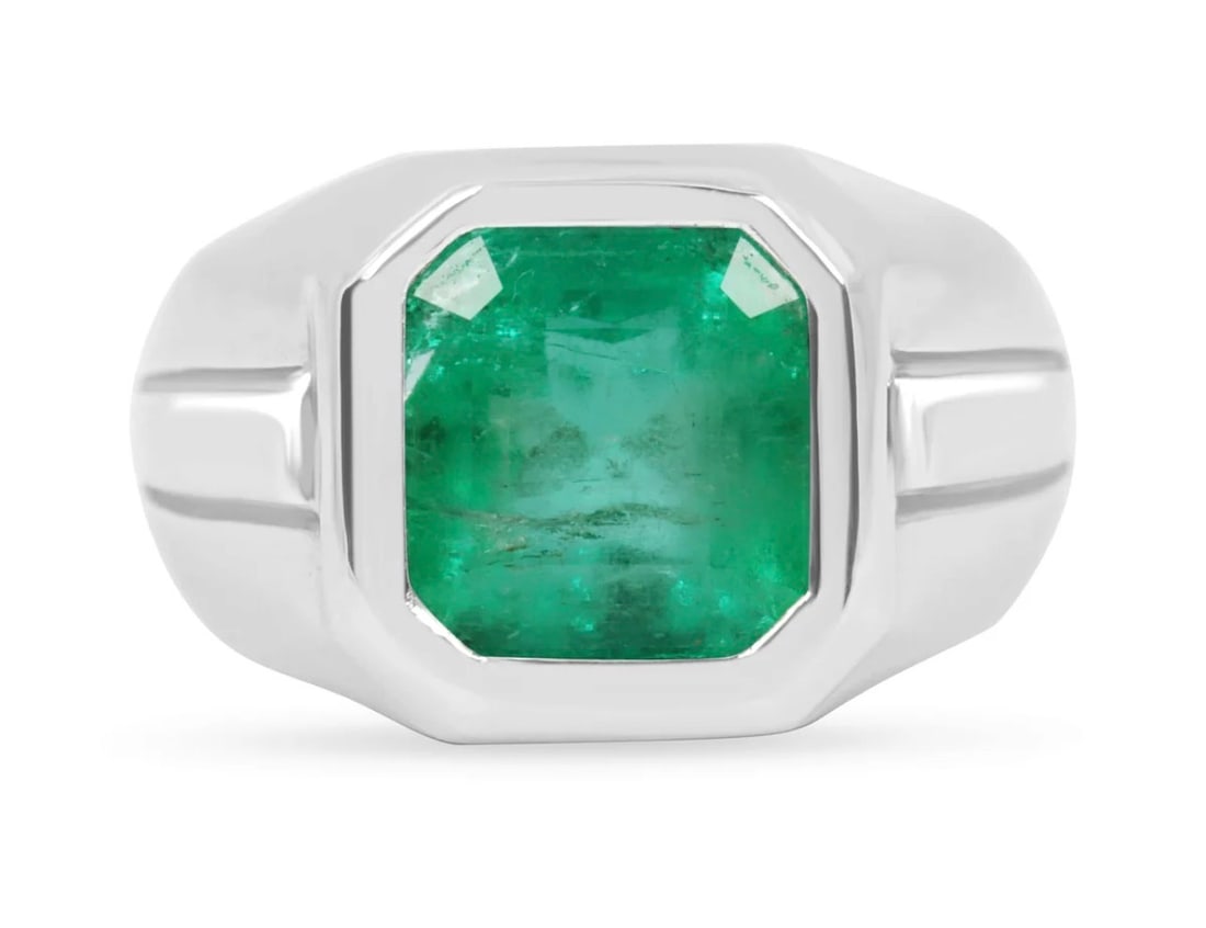 3.50 Carat Square Cut Natural Emerald Certified Engagement Ring in 14K Solid White Gold: Zambian Emerald 3.50 Carat Square Cut Natural Emerald Certified Engagement Ring in 14K Solid White Gold Ring Size US - 8