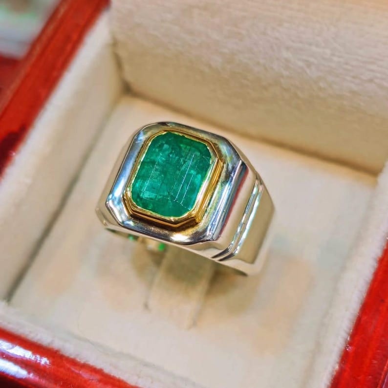 6 Carat Emerald Cut Natural Emerald Certified Engagement Ring in 14K Solid White Gold: Zambian Emerald 6 Carat Emerald Cut Natural Emerald Certified Engagement Ring in 14K Solid White Gold - Ring Size 8.5