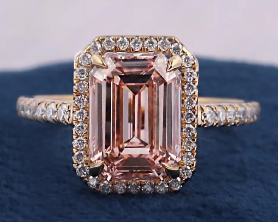 Certified 5.00 Carat VVS1 Pink Emerald Cut Lab Grown Diamond 14k Yellow Gold Engagment Ring: Certified 5.00 Carat VVS1 Pink Emerald Cut Lab Grown Diamond 14k Yellow Gold Engagment Ring- Side Stone Lab Grown Diamonds Round Cut VVS1 D COLOR 0.40 ct - Ring Size US 7