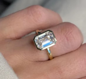 Certified 3.00 Carat Emerald Cut Lab Grown Diamond Ring 14kt Yellow Gold Modern Bezel Solitaire: Certified 3.00 Carat Emerald Cut Lab Grown Diamond Ring 14kt Yellow Gold Modern Bezel Solitaire Setting - Ring Size US 7