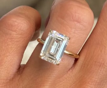 Certified 3.50 Carat Emerald Cut Lab Grown Diamond Ring 14kt Yellow Gold Modern Bezel Solitaire: Certified 3.50 Carat Emerald Cut Lab Grown Diamond Ring 14kt Yellow Gold Modern Bezel Solitaire - Ring Size US 6.5