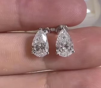 Certified 3.00 Ct Pear Cut Lab Grown Diamond 14K Solid White Gold Stud Earrings: Certified 3.00 Ct Pear Cut D VVS1 Lab Grown Diamond 14K Solid White Gold Stud Earrings