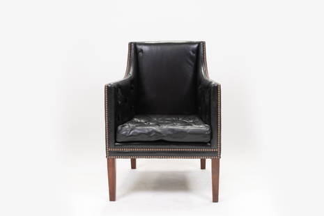 David Linley Lord Nelson Armchair: David Linley Lord Nelson Armchair Missing back cushion Signs of general wear and stains to back padding as shown A leather chair based upon Vice Admiral Lord Nelson and his favourite chair.
