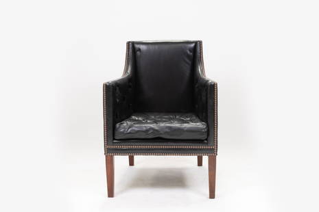 David Linley Lord Nelson Armchair: David Linley Lord Nelson Armchair Missing back cushion Signs of general wear and stains to back padding as shown A leather chair based upon Vice Admiral Lord Nelson and his favourite chair. The