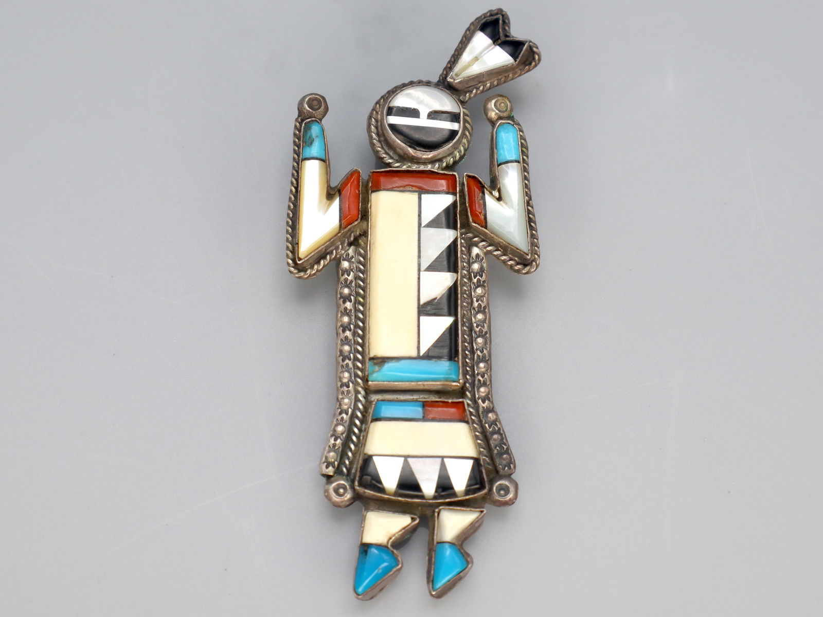Zuni Native American Yei Bei Kachina Bolo, Sterling Mosaic (1 of 5)