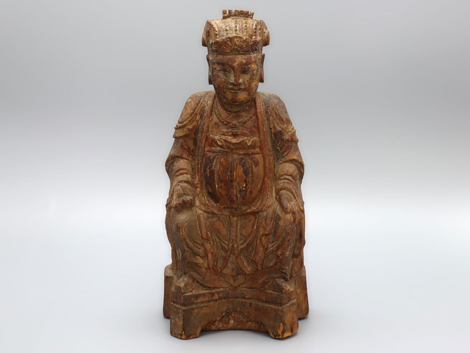 Antique China Qing Dynasty Carved Wood Taoist Deity (1 of 10)