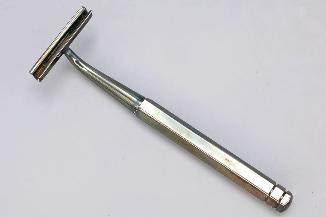 Hermes Paris, Razor Handle Or Holder, Steel Silver Plated, Signed Fashion Brand Vanity Tools (1 of 4)