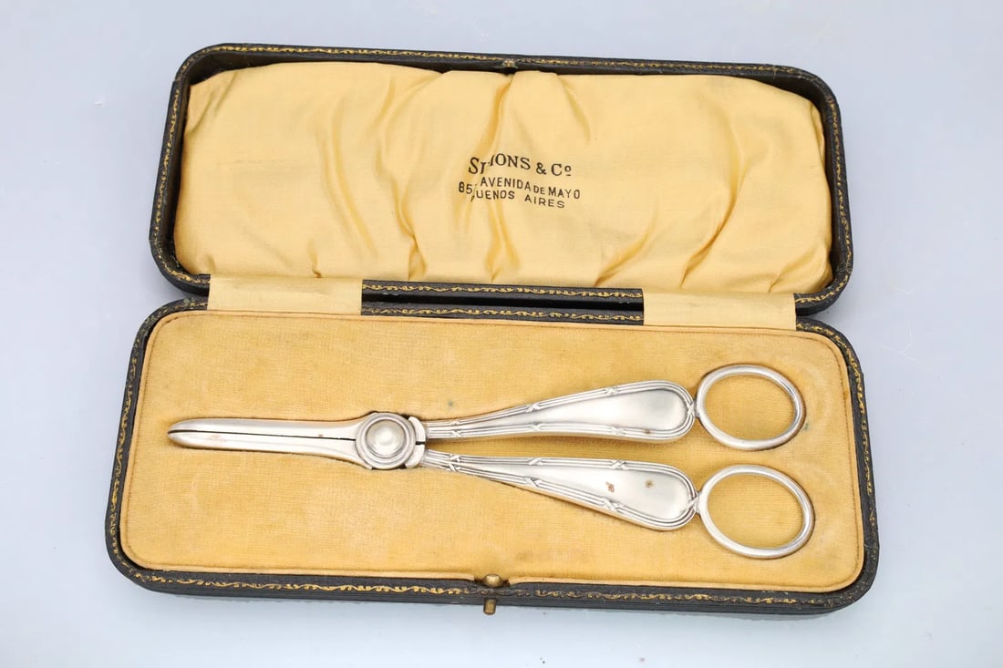 Antique Art Nouveau English Silverplate Grape Shears Scissors, Hallmarks, IOB (1 of 6)