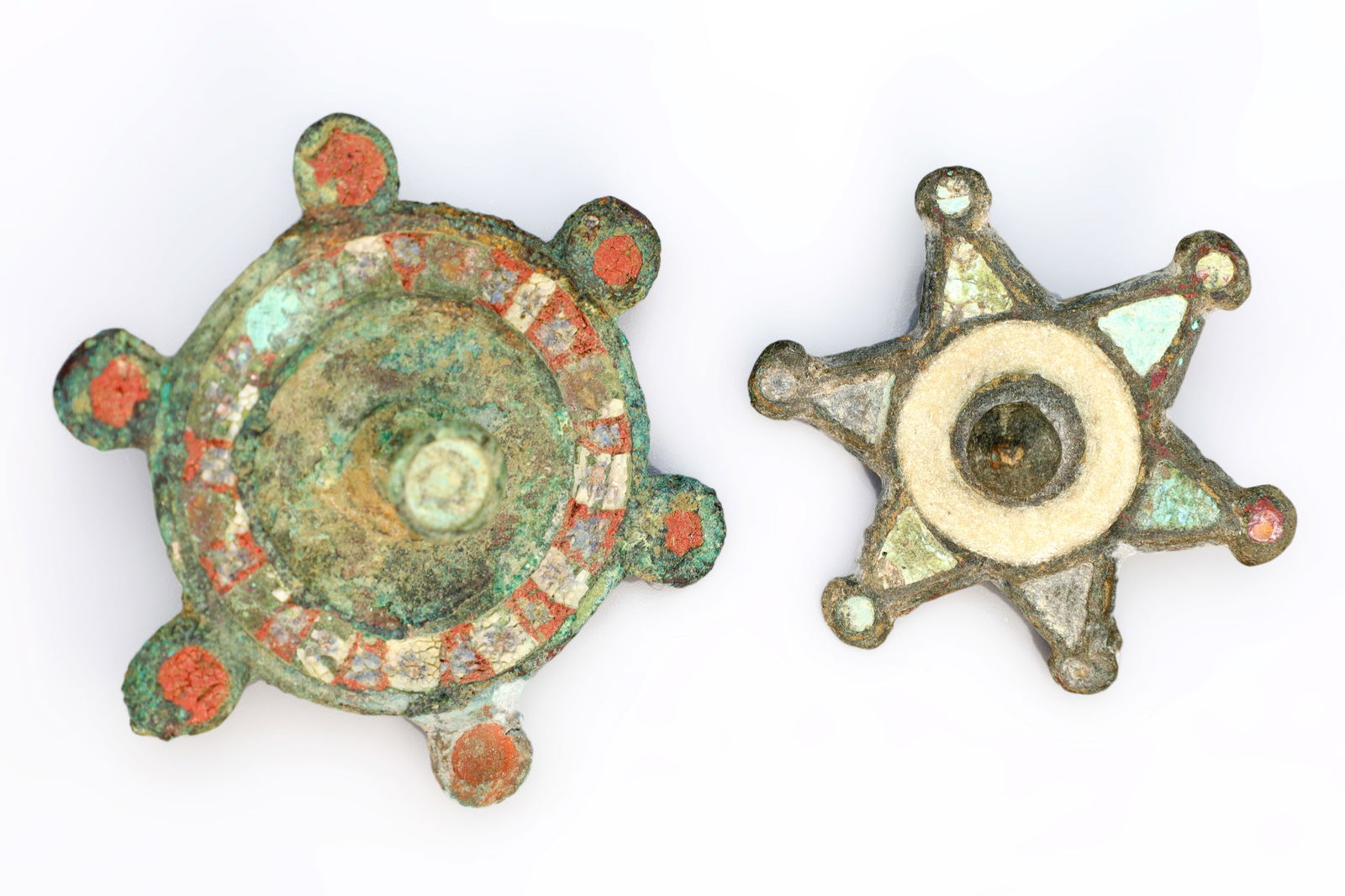 Ancient Roman Enameled Bronze Disk Brooches. Dated Circa 2nd Century AD, A Pair (1 of 3)
