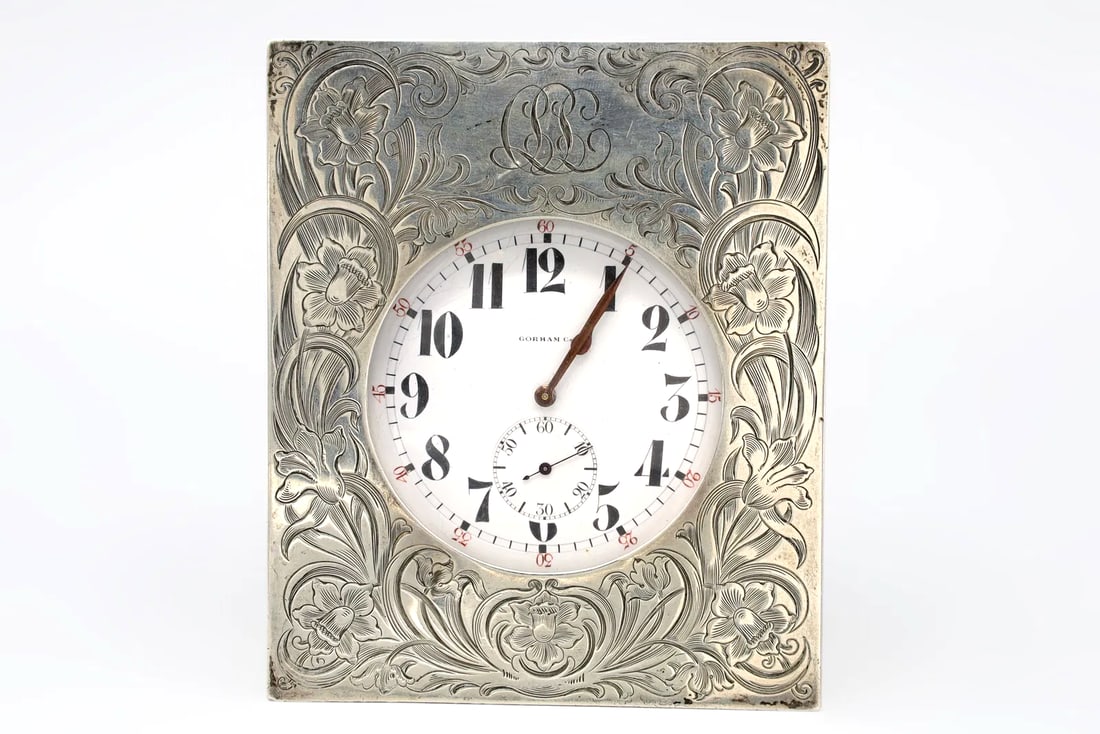 Art Deco Fine Sterling Silver Gorham Clock, 8 Days Mechanism, Working, With Hallmarks (1 of 6)