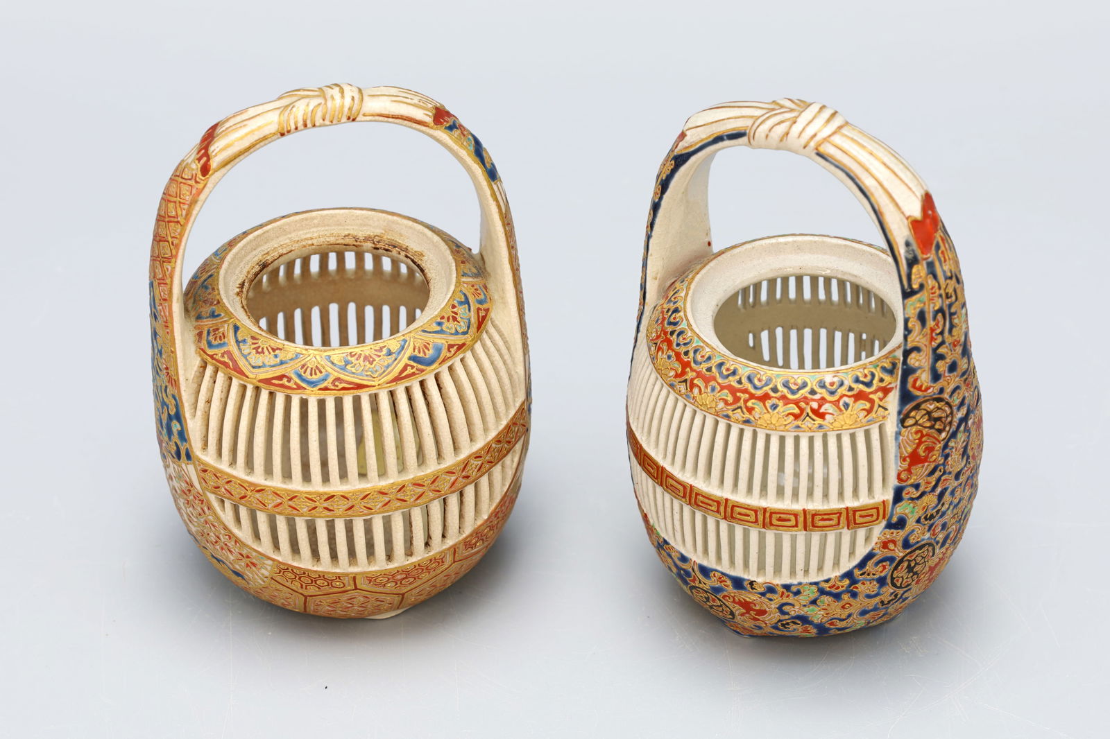 Meiji Japan, Antique Cricket Cage vases, A Pair. Satsuma Ceramics From Early 20th Century (1 of 5)