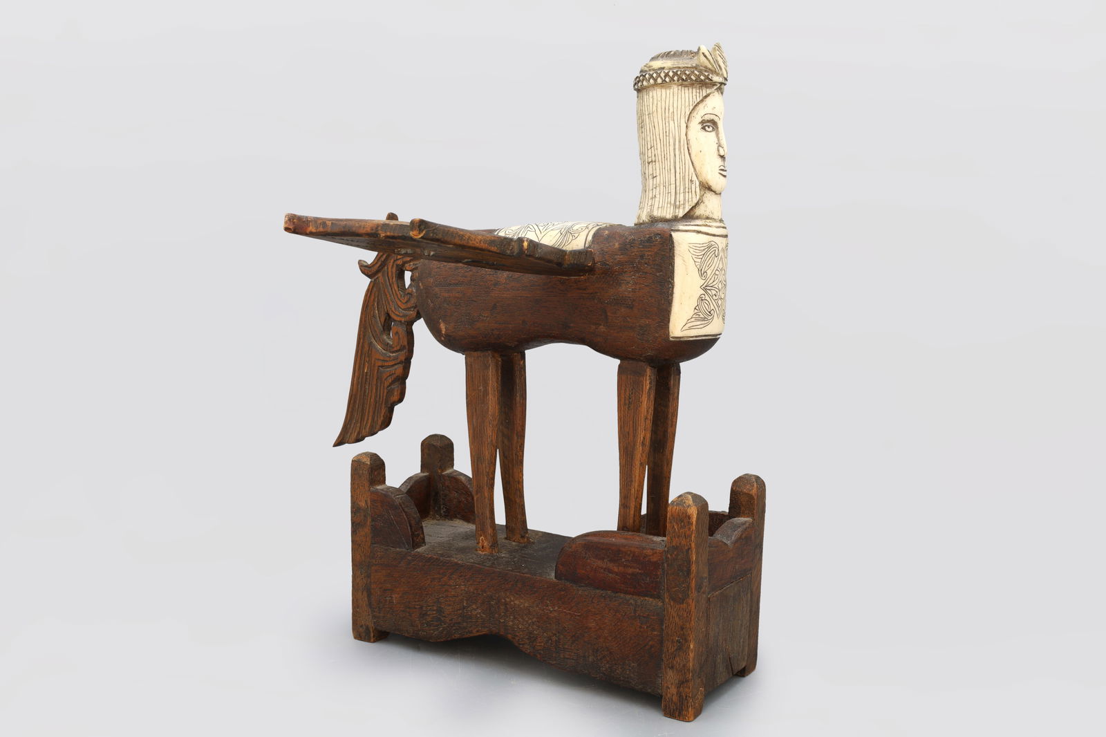 Islamic Art Sculpture Of A Buraq Horse, Maranao Ethnigraphic Artifacts, Philippines: Vintage Maranao Buraq Mythological Bone And Wood Sculpture. Rare Piece, Hand Carved Sculpture Of The Islamic Half Horse And Half Human, Winged Figure Buraq. The Item Has Removable Wings. Buraq Origina