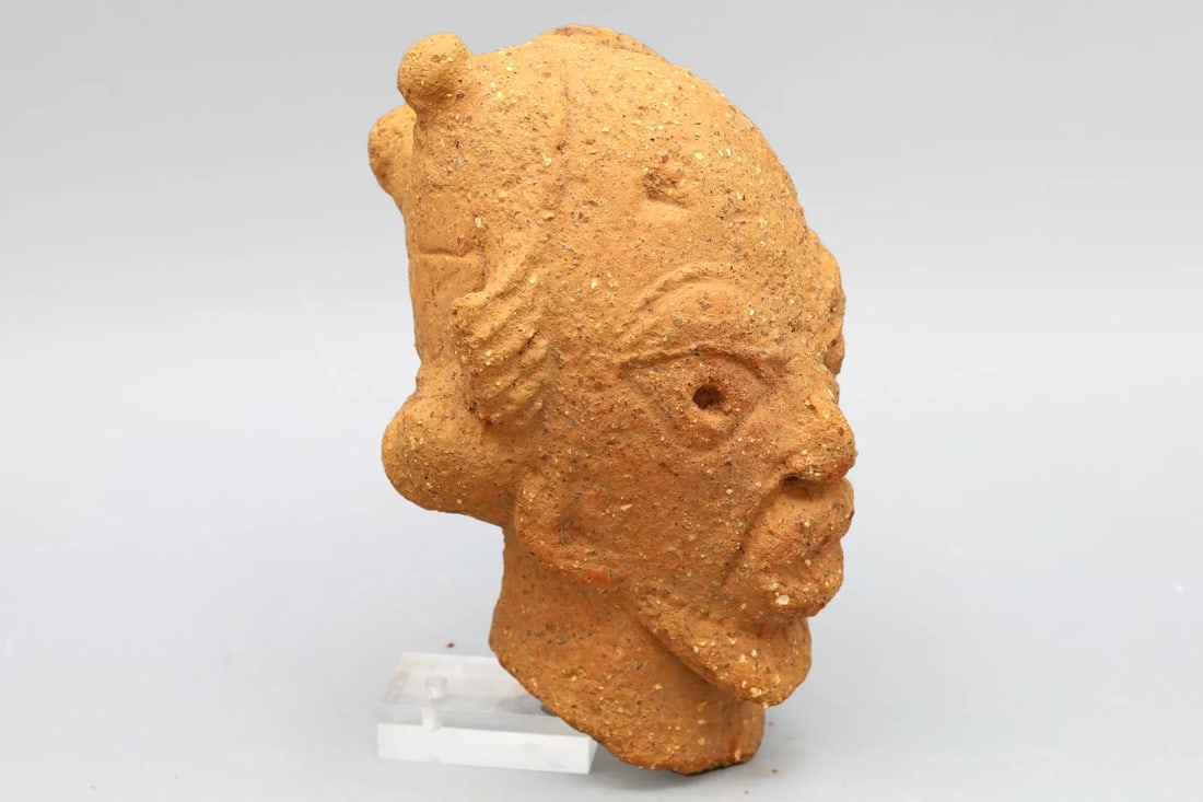 Ancient Africa NOK Terracotta Male Head Figure 500AD, Ethnographic Arts: An Ancient African Human Figure With Bold Facial features. Most Probably A Burial Item From Africa And Dated Around The 500 AD. Refers To Artifacts Created By The Nok Culture, Which Existed In What Is