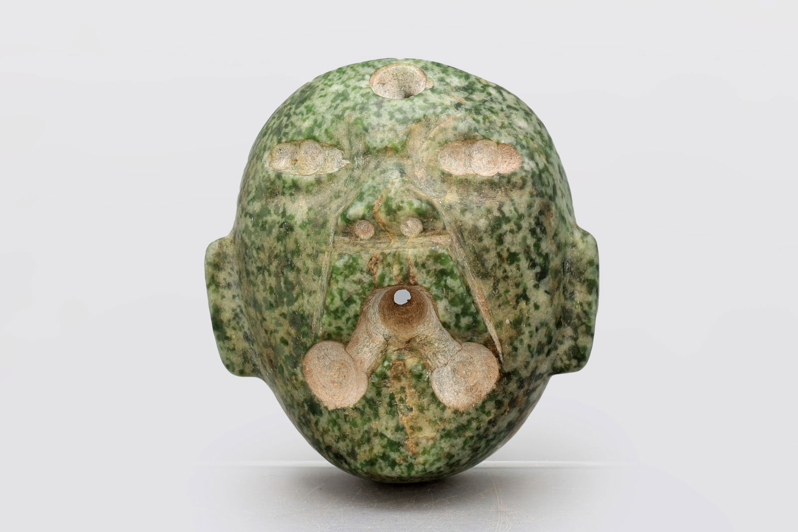 Precolumbian Mesoamerican Carved Green Stone Mask, Probably Mezcala (1 of 7)