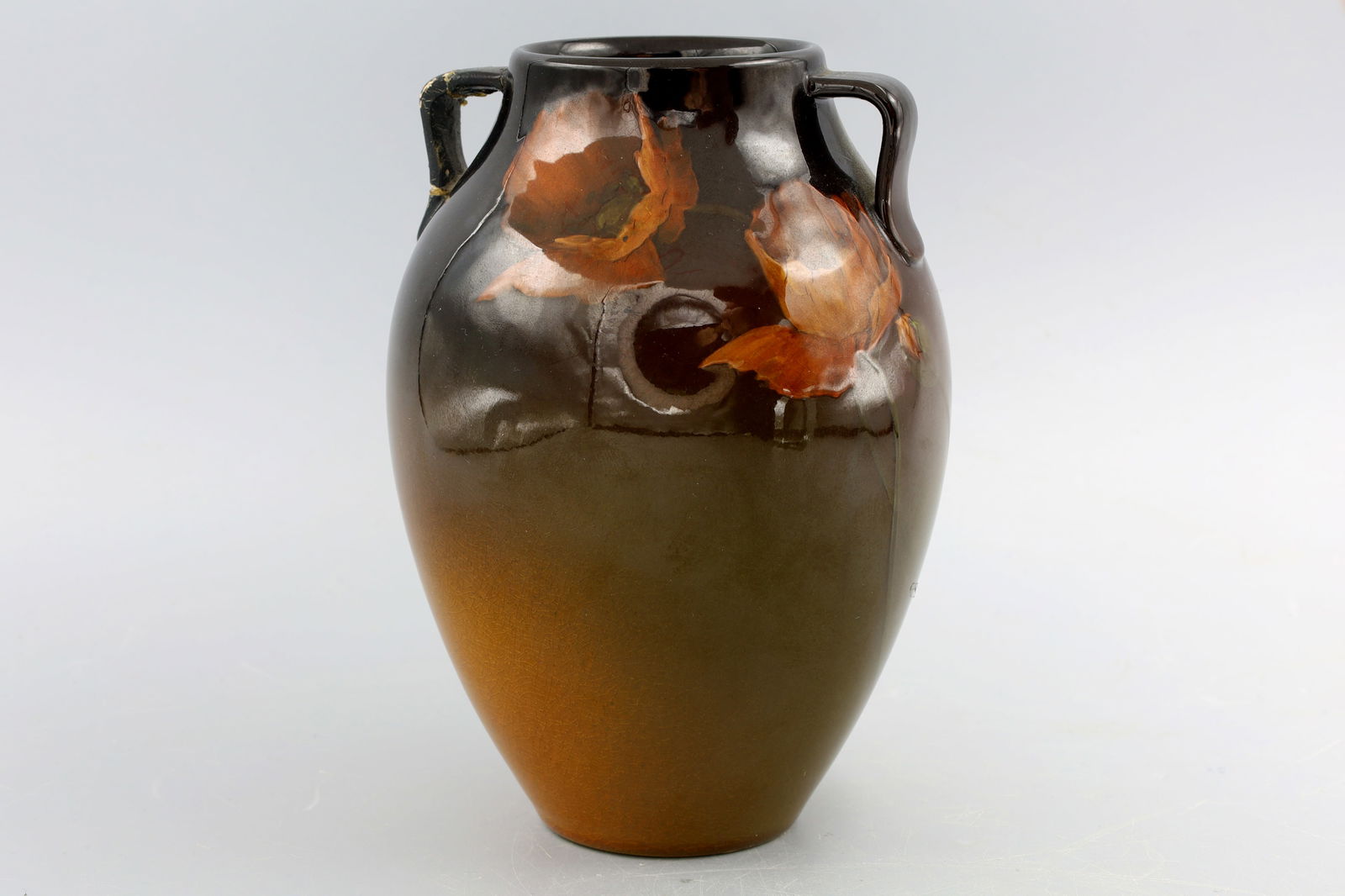 Rookwood Pottery By Josephine Zettel, Antique 1900s Glazed Ceramic Floral Vase With Two Handles (1 of 3)