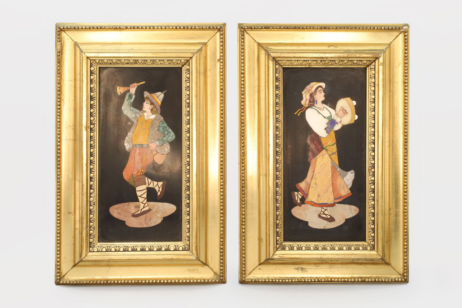 Pietra Dura Mosaic Artworks, A Pair Of Grand Tour Italian Folk Art, Dancers, Female And Male (1 of 4)