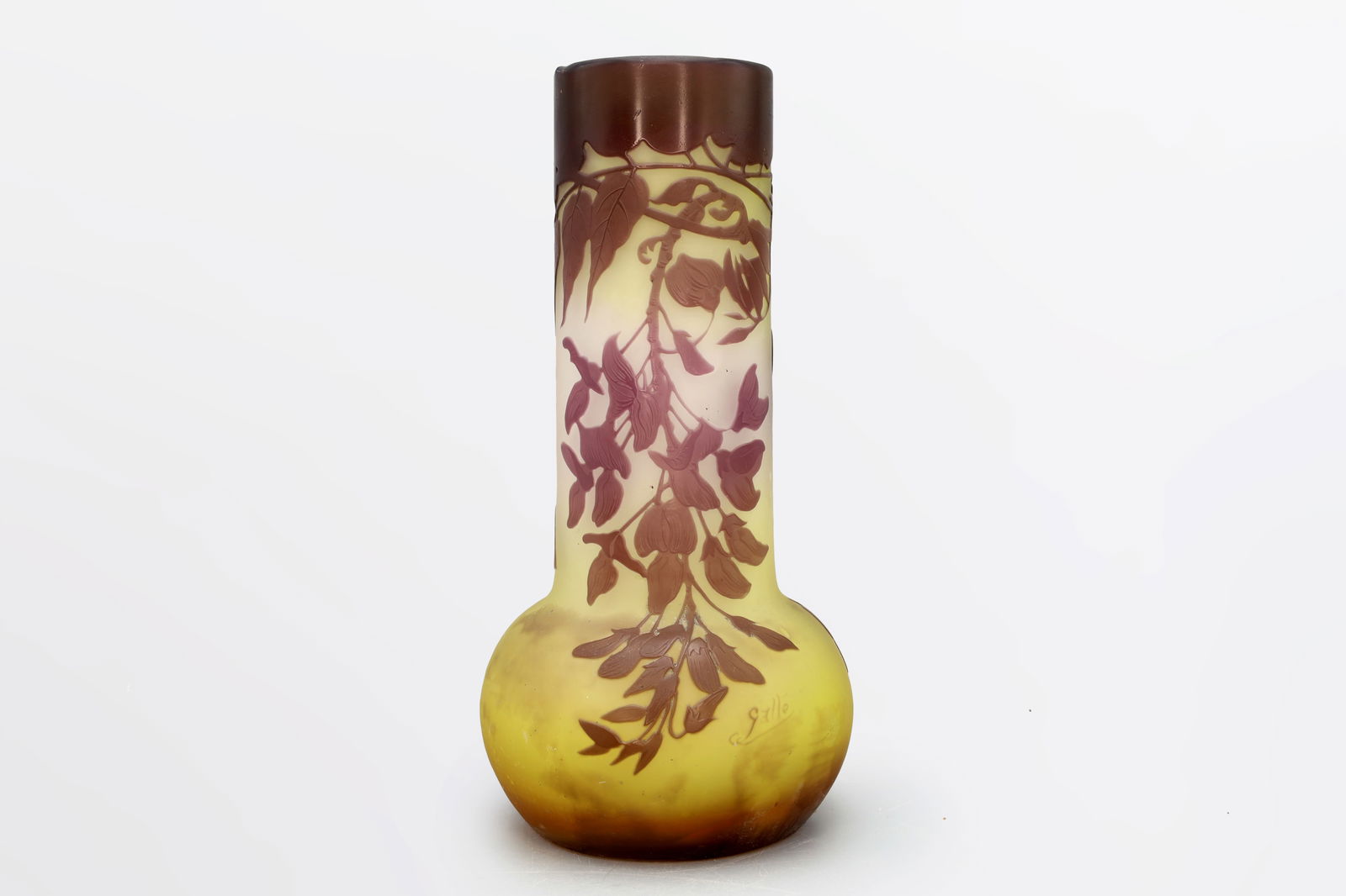 Galle France, An Antique Art Nouveau Cameo Glass Floral Vase, Mustard Yellow Tones, Wisteria (1 of 6)