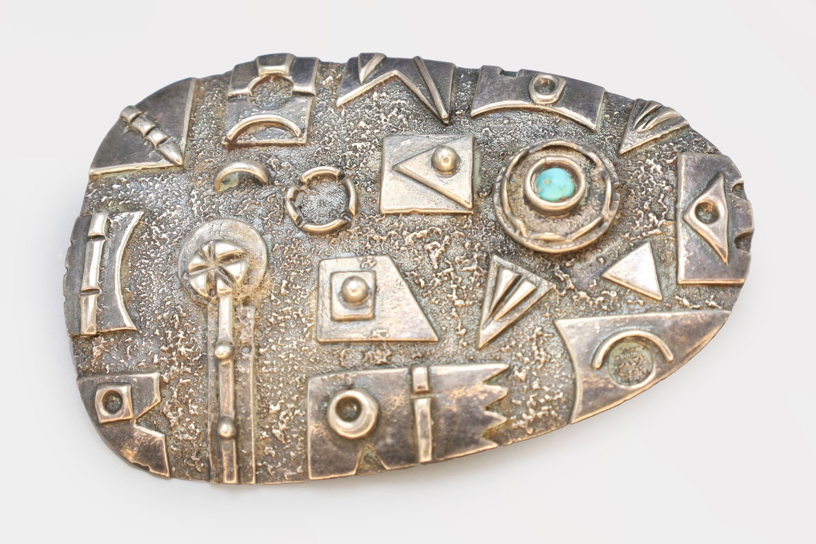 RARE, Vintage Egyptian Sterling And Turquoise Pendant Brooch With Arabic Hallmark, Brutalist Jewelry (1 of 5)