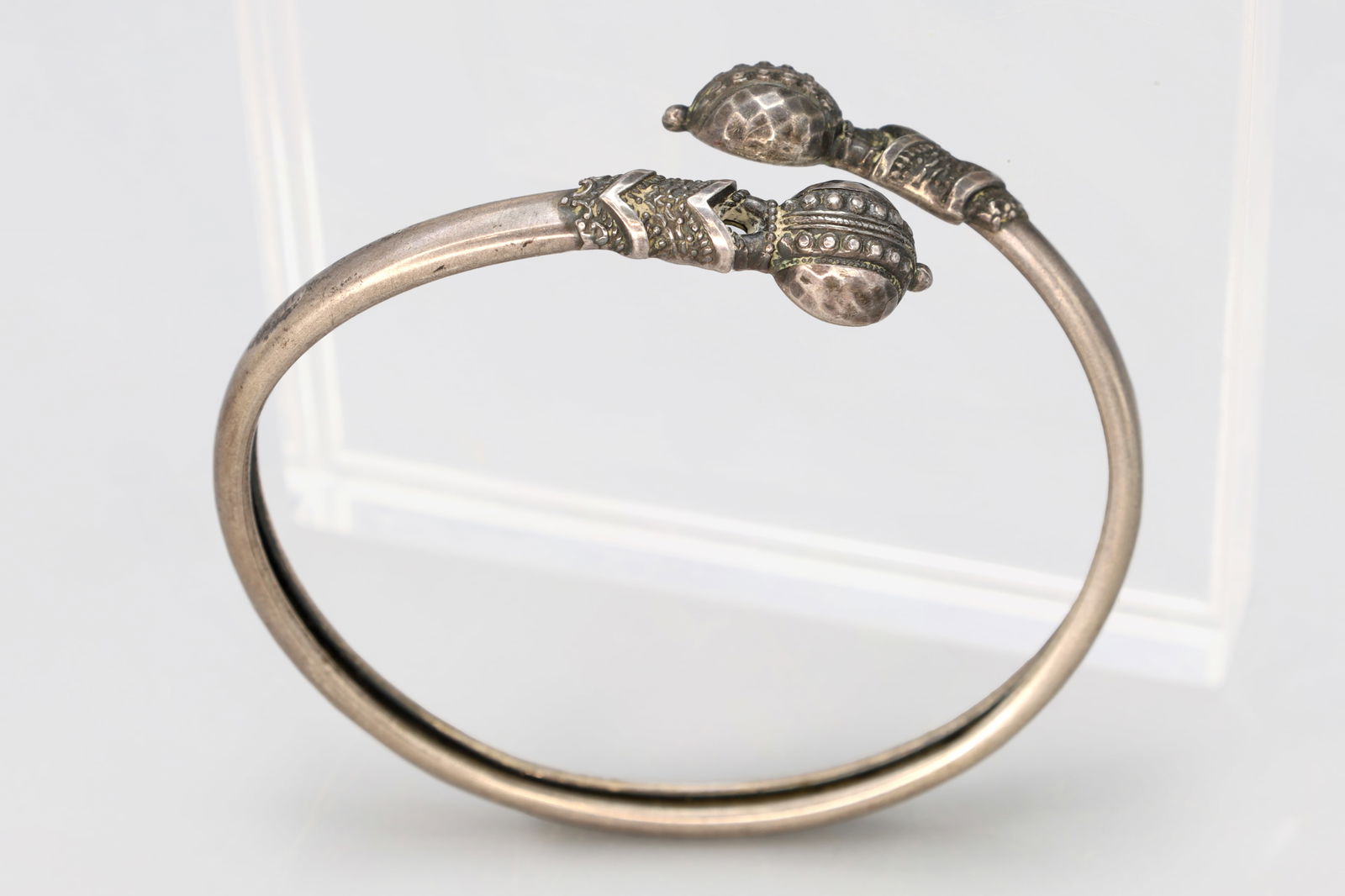 Victorian Era Bypass Silver Bangle Bracelet Year 1882, With Inner Canal For Hair, Memento Mori (1 of 5)