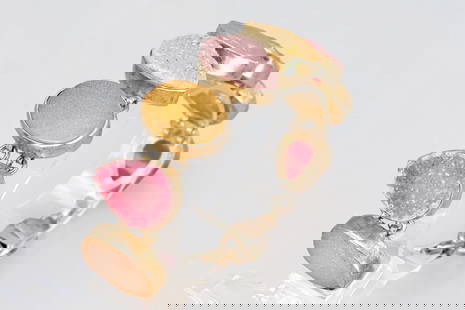 Vintage Multistone Panel Link Bracelet With Pink And Tan Druzy Quartz, Sterling Silver Jewelry: Vintage Sparkling Multistone Panel Link Bracelet With Pink And Tan Druzy Quartz, Sterling Silver Jewelry. Fashion Accessories. Contemporary Jewelry For Woman. Dimensions, Length 7.25 inches Adjustable