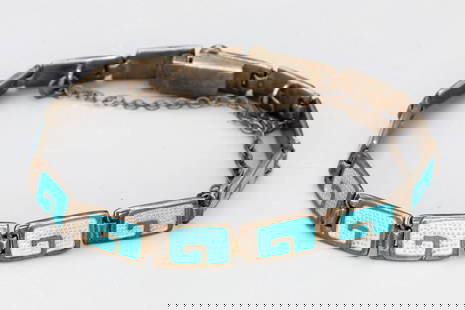 Margot De Taxco 5403, Blue Guilloche And Sterling Silver Panel Bracelet, Mid Century Jewelry, Mexico: Vintage 1955 Margot De Taxco 5403, Blue Guilloche And Sterling Silver Panel Bracelet, Mid Century Jewelry, Mexico. With Eagle 16 Hallmark. Dimensions Length 6.85 inches. Weight 16.85 grams. All Measur
