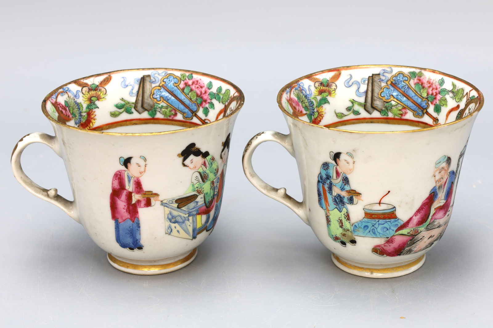 Antique 19th Century, Chinese Qing Dynasty Pair Of Famille Rose Tea Cups, Oriental Arts, Porcelain (1 of 6)