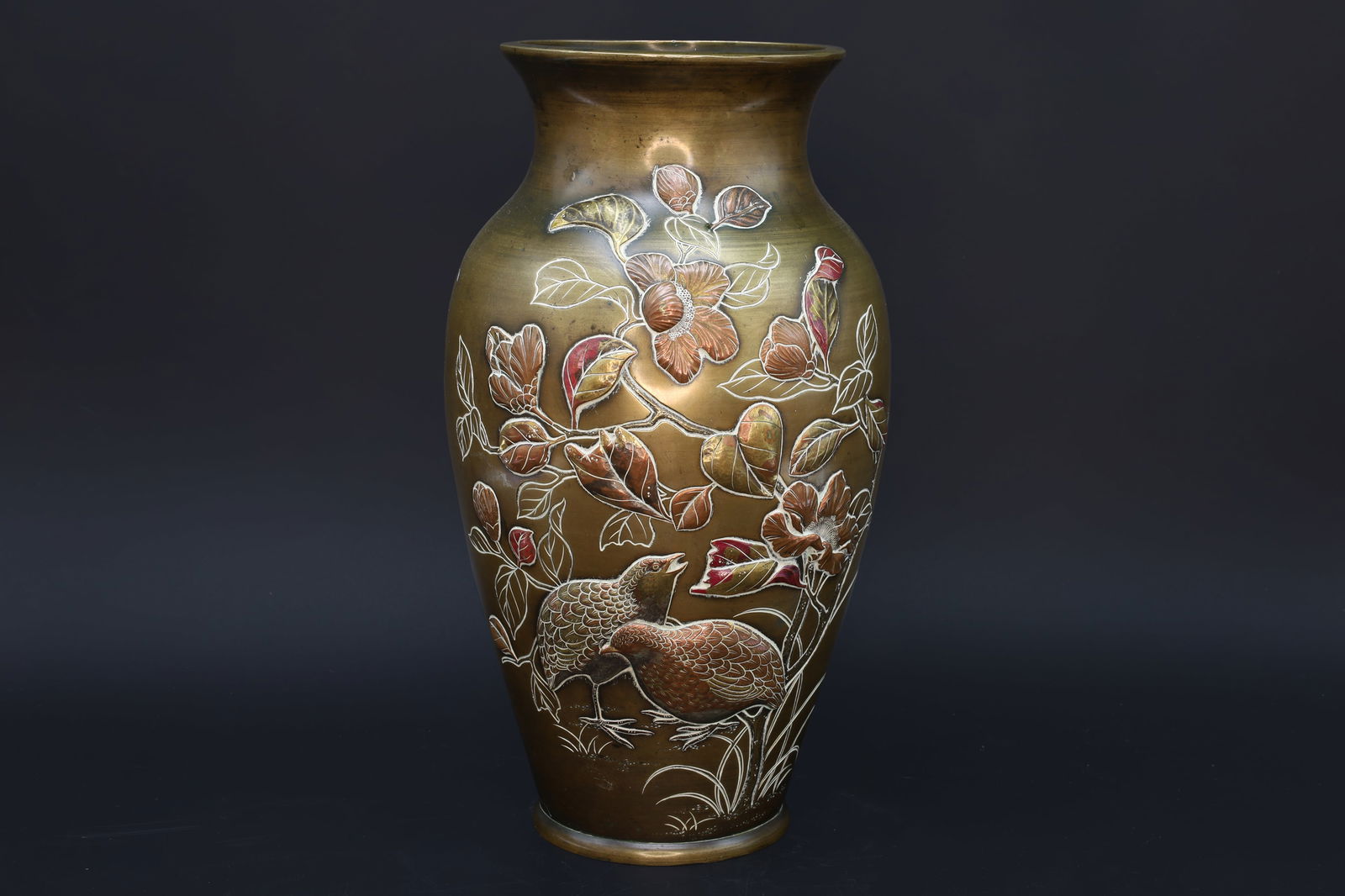 Antique Late Meiji Japan Vase, Patinated Bronze And Raised Floral Birds Motifs, Very Early 20th C (1 of 6)