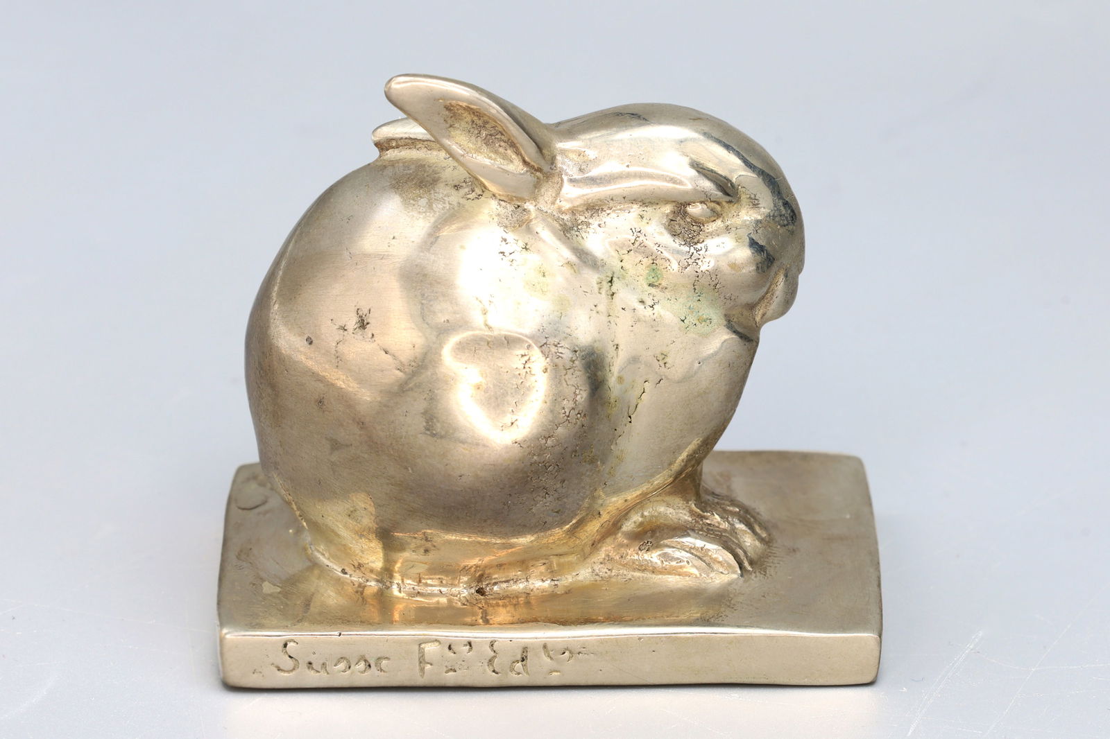 Lapin Bijou, Silvered Bronze Figurine, Seated Rabbit, Edouard Marcel Sandoz, Swiss Artist, Art Deco (1 of 6)