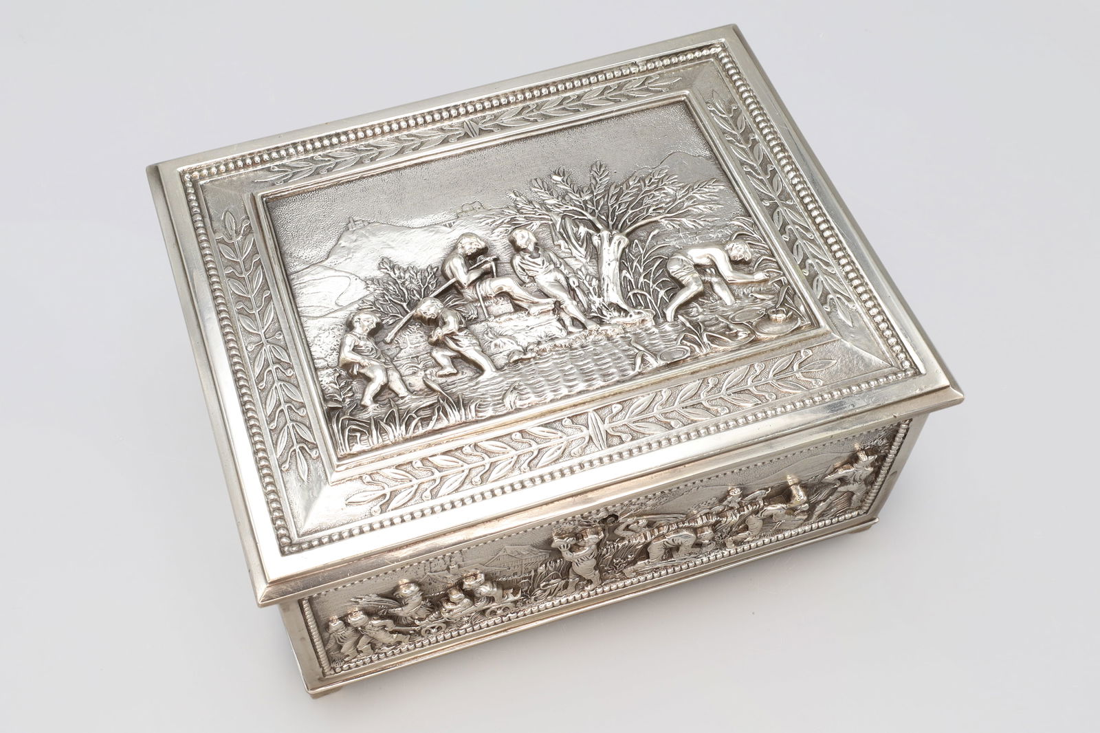 Early 20th Century German Repousse Jewelry Box, Pastoral Escenes, Romanticism Style (1 of 10)