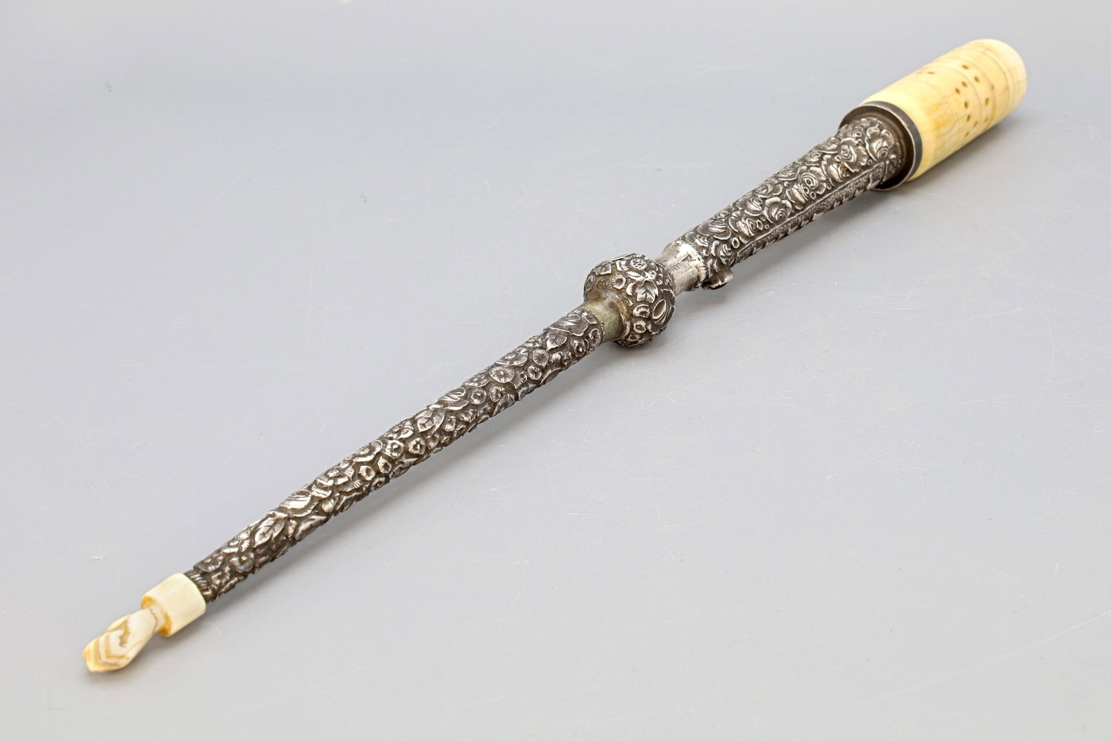 Large 16 in Antique Silver Yad Torah Pointer With Red Stone And Bone, Judaica Religious Accessories: Large Antique Silver Yad Torah Pointer With Red Stone And Bone, Judaica Religious Accessories. Item COmes From A Closed Sinagogue IN South America. No Material Was Tested. Sold As Pictured. DISCLAIMER