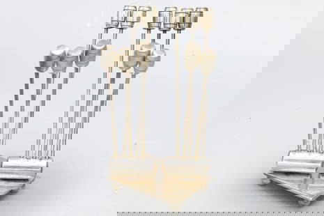 Hermes Paris, France. Art Deco Cocktail Picks With Holder, Hors d'oeuvre Pastry Fork, With Hallmark: Hermes Paris, France. Art Deco Cocktail Picks With Holder, Hors d'oeuvre Pastry Fork, With Hallmark. Silver Plated. Sold As Pictured. DISCLAIMER: Read The Description And Watch Carefully The Images Pr