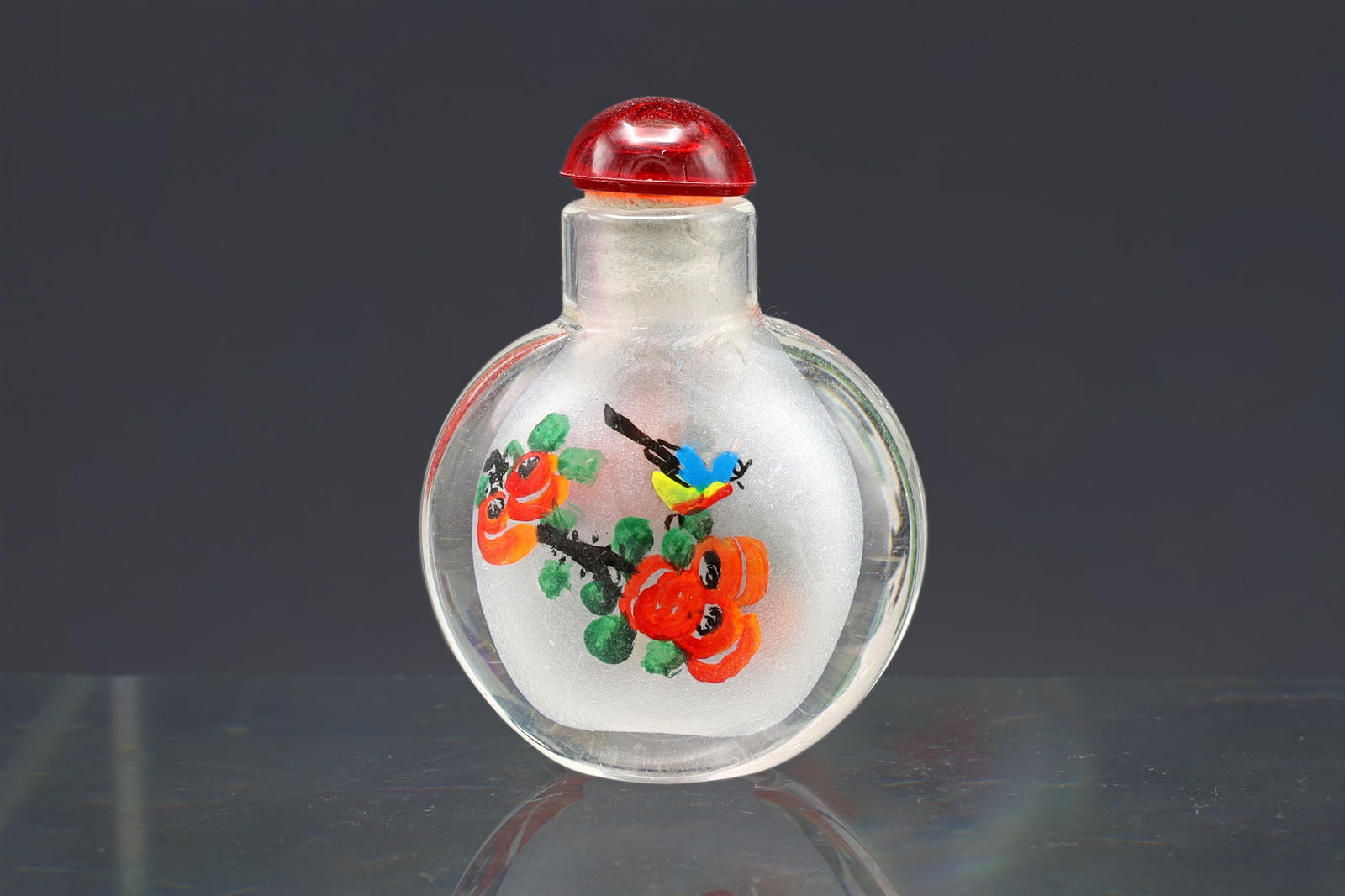 Vintage Chinese Reverse Painted Glass, Snuff Bottle With Lid, Retro Glass Art, Asian Collectibles. S (1 of 5)